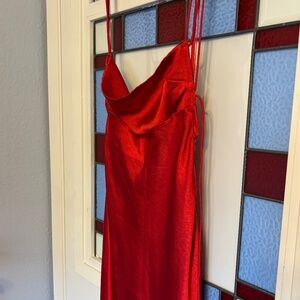 Red Open Back Satin Midi Dress